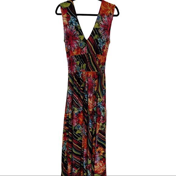 EUC Just Love Sleeveless Wide Shoulder Straps w/ Ties, V-neck Floral Maxi Dress - Picture 2 of 6
